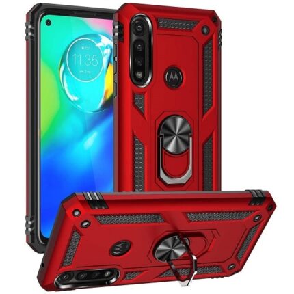 Armor Hybrid Military Case with Ring Kickstand for Moto G Fast - Red