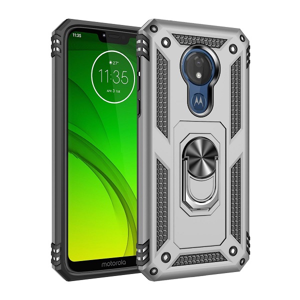 moto-g-silver.jpeg Armor Hybrid Military Case with Ring Kickstand for Moto G7 Power - Silver – Image 1