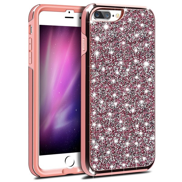 pink-16.jpg Hybrid Premium Diamond Bling Shockproof Phone Case for Apple iPhone 6/7/8 Plus - Hot Pink – Image 1