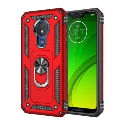 Armor Hybrid Military Case with Ring Kickstand for Moto G7 Power - Red