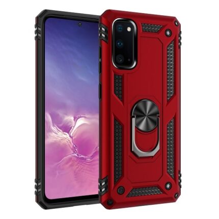 Armor Hybrid Military Case with Ring Kickstand for Samsung Galaxy A03S (CA Model) - Red