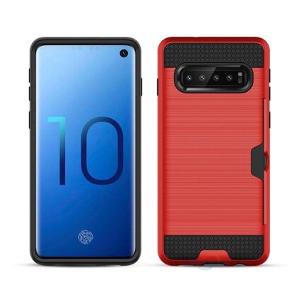 Hybrid Card Slot Anti Shock Case for Samsung Galaxy S10E - Red