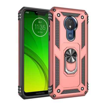 Armor Hybrid Military Case with Ring Kickstand for Moto G7 Power - Rose Golden