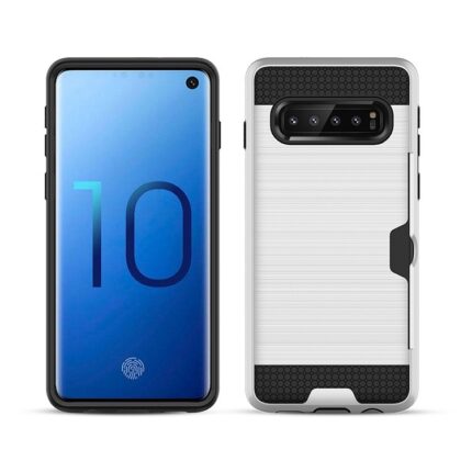Hybrid Card Slot Anti Shock Case for Samsung Galaxy S10 Plus - Silver