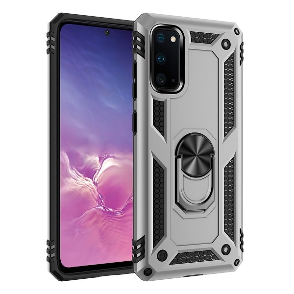 silver-2-1.jpg Armor Hybrid Military Case with Ring Kickstand For Samsung Galaxy S20 FE - Silver – Image 1
