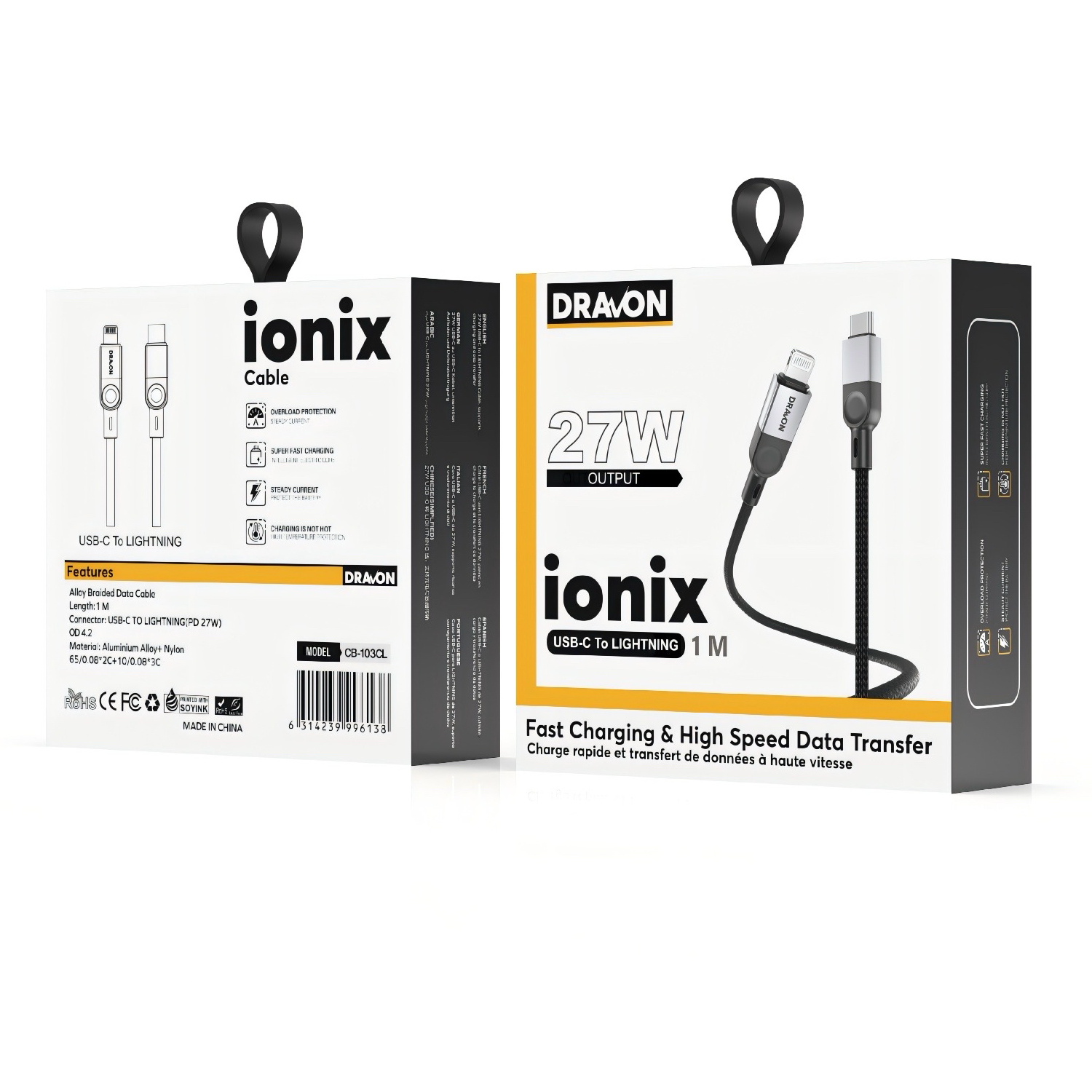 27W USB-C to Lightning Cable (DRAVON ionix) (1M) - Black 27W USB-C to Lightning Cable (DRAVON ionix) (1M) - Black