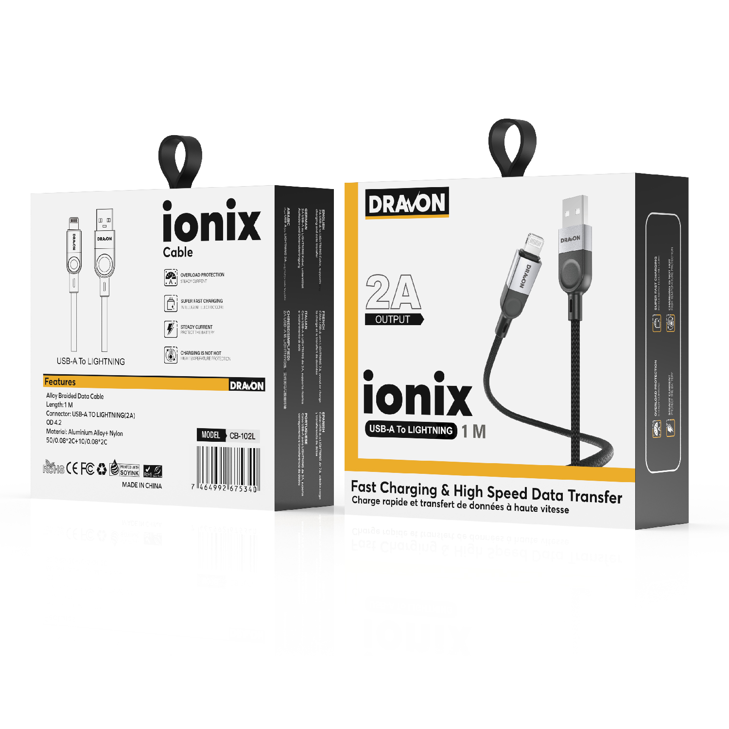 USB to Lightning Cable (DRAVON ionix) (1M) - Black USB to Lightning Cable (DRAVON ionix) (1M) - Black