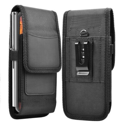 Universal Vertical Nylon Belt Pouch with Card Slot & Metal Clip for 7.0" - Black