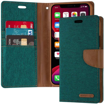 Goospery Canvas Diary Wallet Case for Apple iPhone X/XS - Green