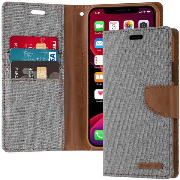 Goospery Canvas Diary Wallet Case for Apple iPhone XR - Grey Goospery Canvas Diary Wallet Case for Apple iPhone XR - Grey