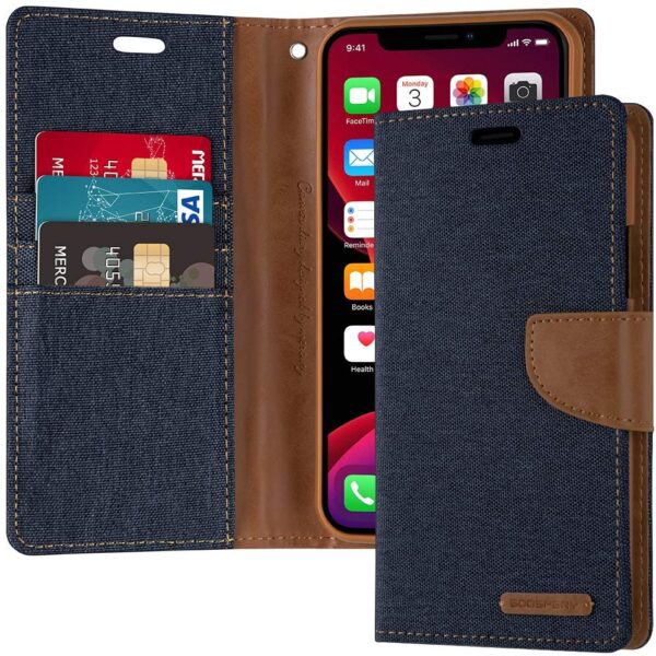 Goospery Canvas Diary Wallet Case for Apple iPhone X/XS - Navy Blue Goospery Canvas Diary Wallet Case for Apple iPhone X/XS - Navy Blue