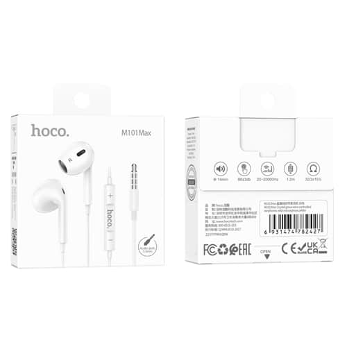 Hoco 3.5 Jack Earphones with Mic M101 Max – White Hoco 3.5 Jack Earphones with Mic M101 Max – White