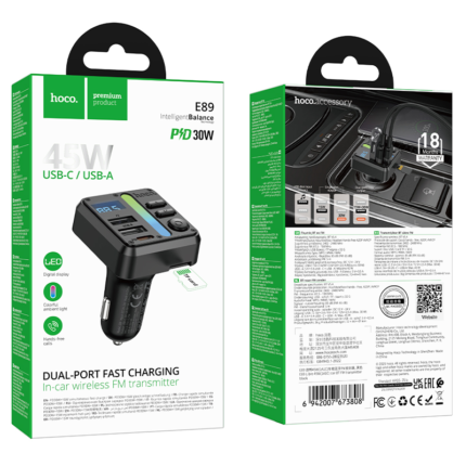 Hoco 45W Car Charger with Wireless FM Transmitter E89