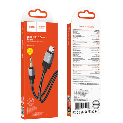 Hoco Audio Cable AUX to USB-C UPA32B - Black Hoco Audio Cable AUX to USB-C UPA32B - Black