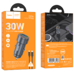Hoco PD30W + QC3.0 Dual Output Car Charger Set with USB-C to Lightning Cable Z57A - Metal Gray