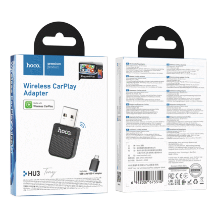 Hoco Wireless CarPlay Adapter USB with USB-C Adapter HU3 - Black