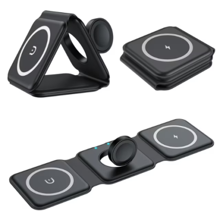 YOURZ Magnetic Wireless 3IN1 Foldable Fast Charger 15W Z37  - Black