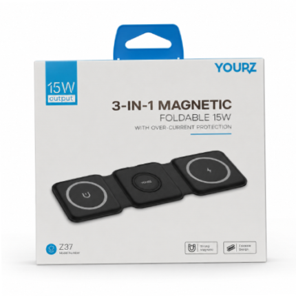 YOURZ Magnetic Wireless 3IN1 Foldable Fast Charger 15W Z37  - Black