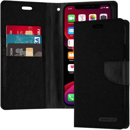 Goospery Canvas Diary Wallet Case for LG G8 ThinQ - Black