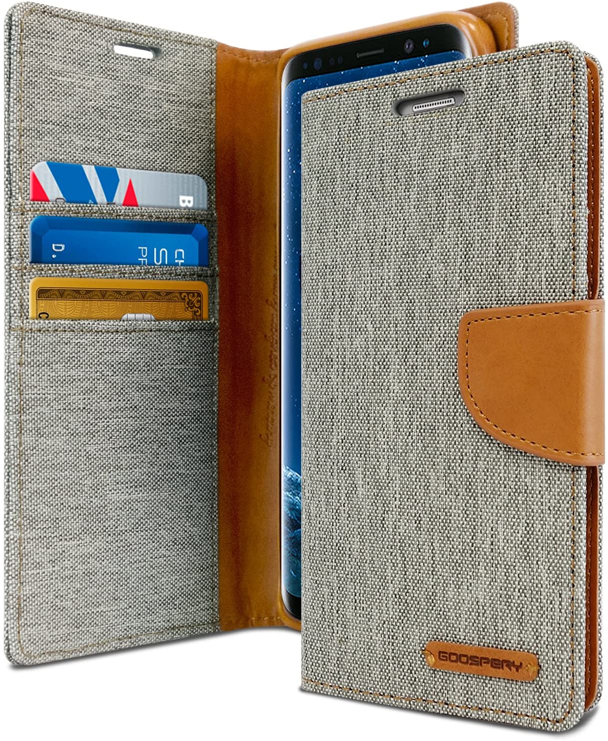 Goospery Canvas Diary Wallet Case for Samsung Galaxy S8 Plus - Grey Goospery Canvas Diary Wallet Case for Samsung Galaxy S8 Plus - Grey
