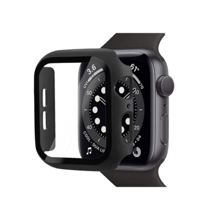 Full Coverage Protection Frame PC Hard Case With Tempered Glass Film iWatch Series 44MM - Black