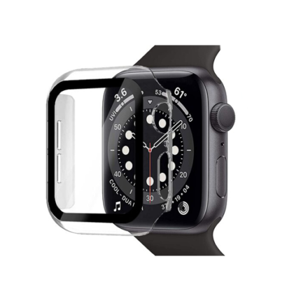 Full Coverage Protection Frame PC Hard Case With Tempered Glass for iWatch 10 Series (46MM) - Clear