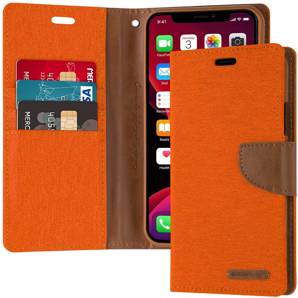 Goospery Canvas Diary Wallet Case for Apple iPhone XR - Orange Goospery Canvas Diary Wallet Case for Apple iPhone XR - Orange