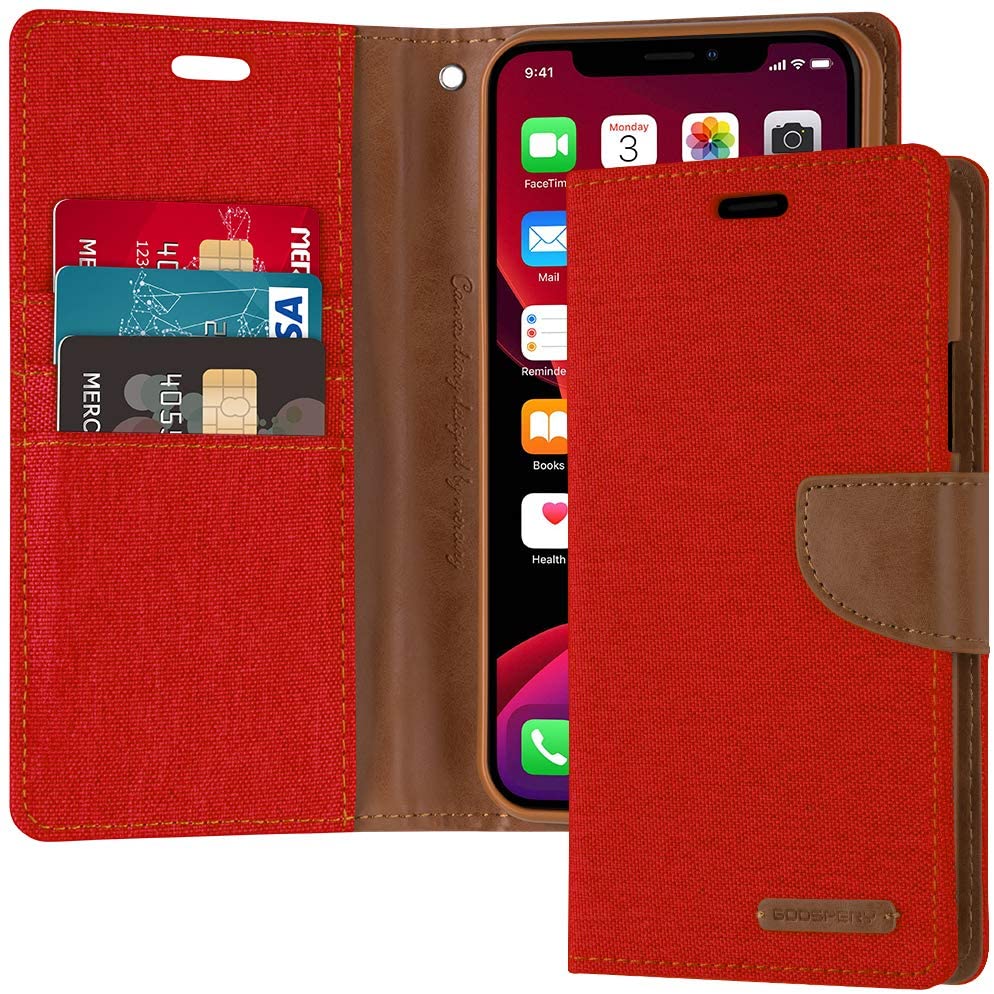 Goospery Canvas Diary Wallet Case for Apple iPhone XR - Red Goospery Canvas Diary Wallet Case for Apple iPhone XR - Red